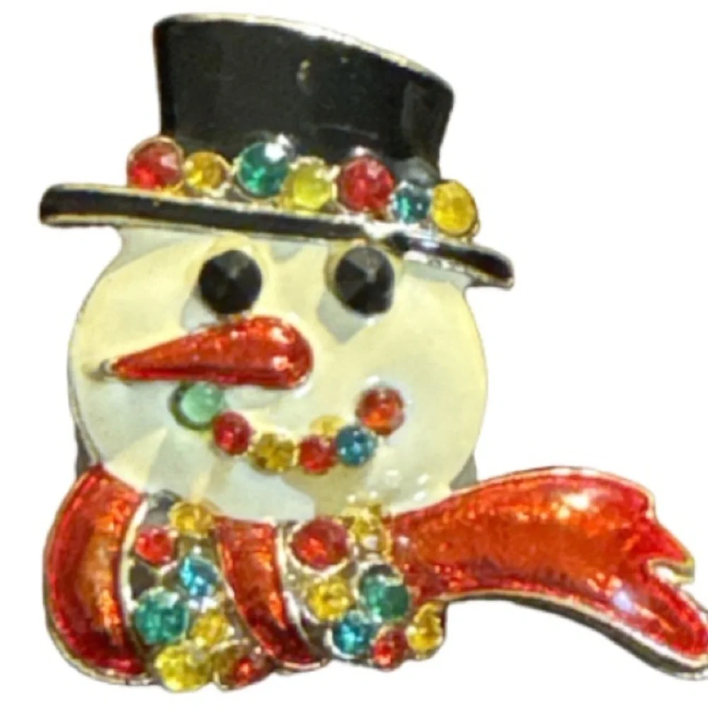 Festive Snowman vintage Brooch light up with Colorful Gems